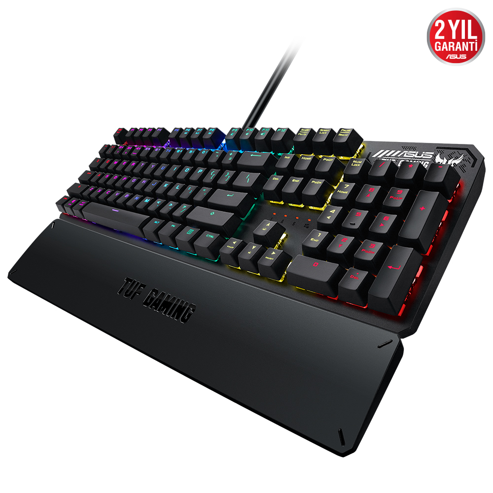 ASUS TUF GAMING K3 AURA SYNC RGB OPTIK MEKANIK TURKCE OYUNCU KLAVYESI BILEK DESTEGI SUYA VE TOZA  DAYANIKLI RED SWITCH