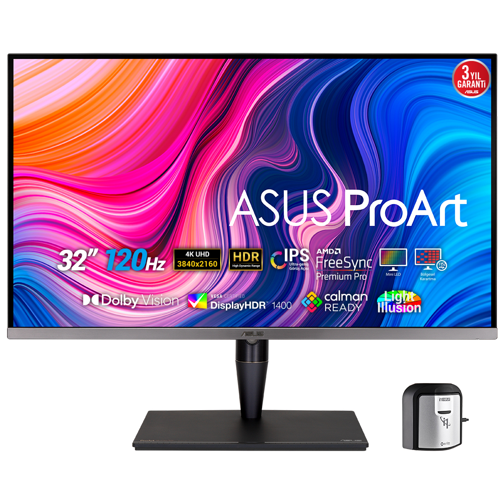 ASUS PROART PA32UCG-K 32 4K MINI LED IPS FREESYNC HDR 3840X2160 5MS 120HZ 1600CD DP HDMI USB-C THUNDERBOLT 3 HOPARLÖR VESA 3YIL HLG DOBLY VISION DONANIM KALIBRASYONU UHD PREMIUM MONITÖR