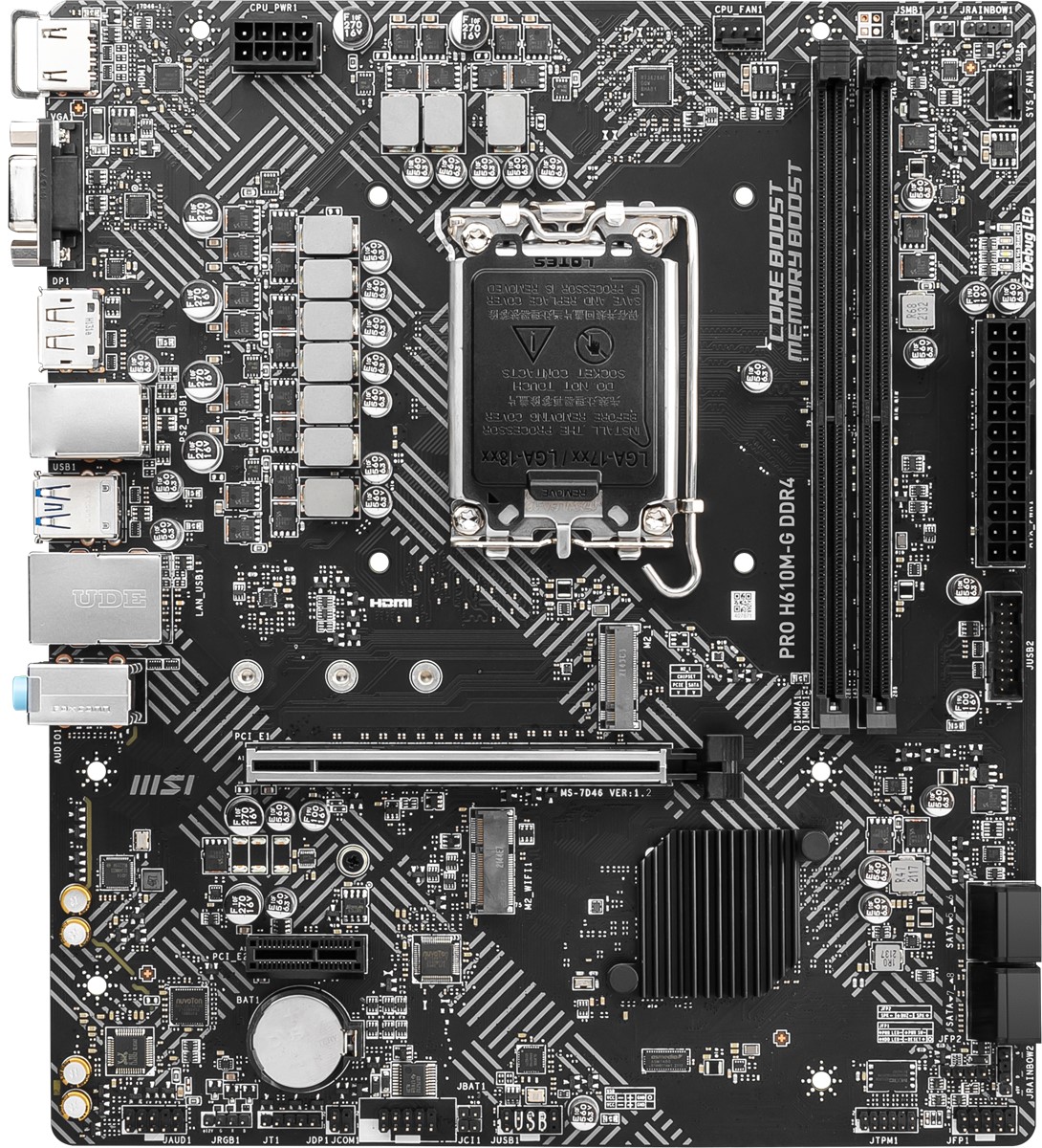 MSI MB PRO H610M-G DDR4 SOKET 1700 DDR4 3200(OC) PCI-E GEN 4 ,M.2 USB3.2 1X 1G LAN MATX