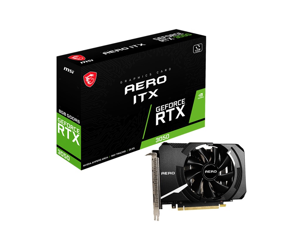 MSI VGA GEFORCE RTX 3050 AERO ITX 8G RTX3050 8GB GDDR6 128B DX12 PCIE 4.0 X8 (3XDP 1XHDMI)