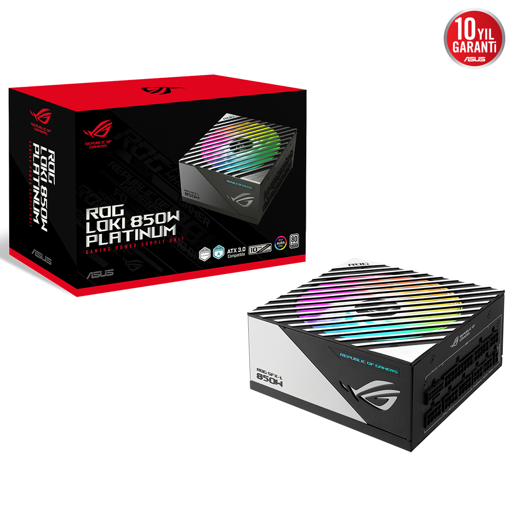 ASUS ROG LOKI SFX-L 850W PLATINUM MODÜLER ATX 3.1 UYUMLU ARGB FAN PCIe 5.1 BEYAZ 10 YIL GARANTI