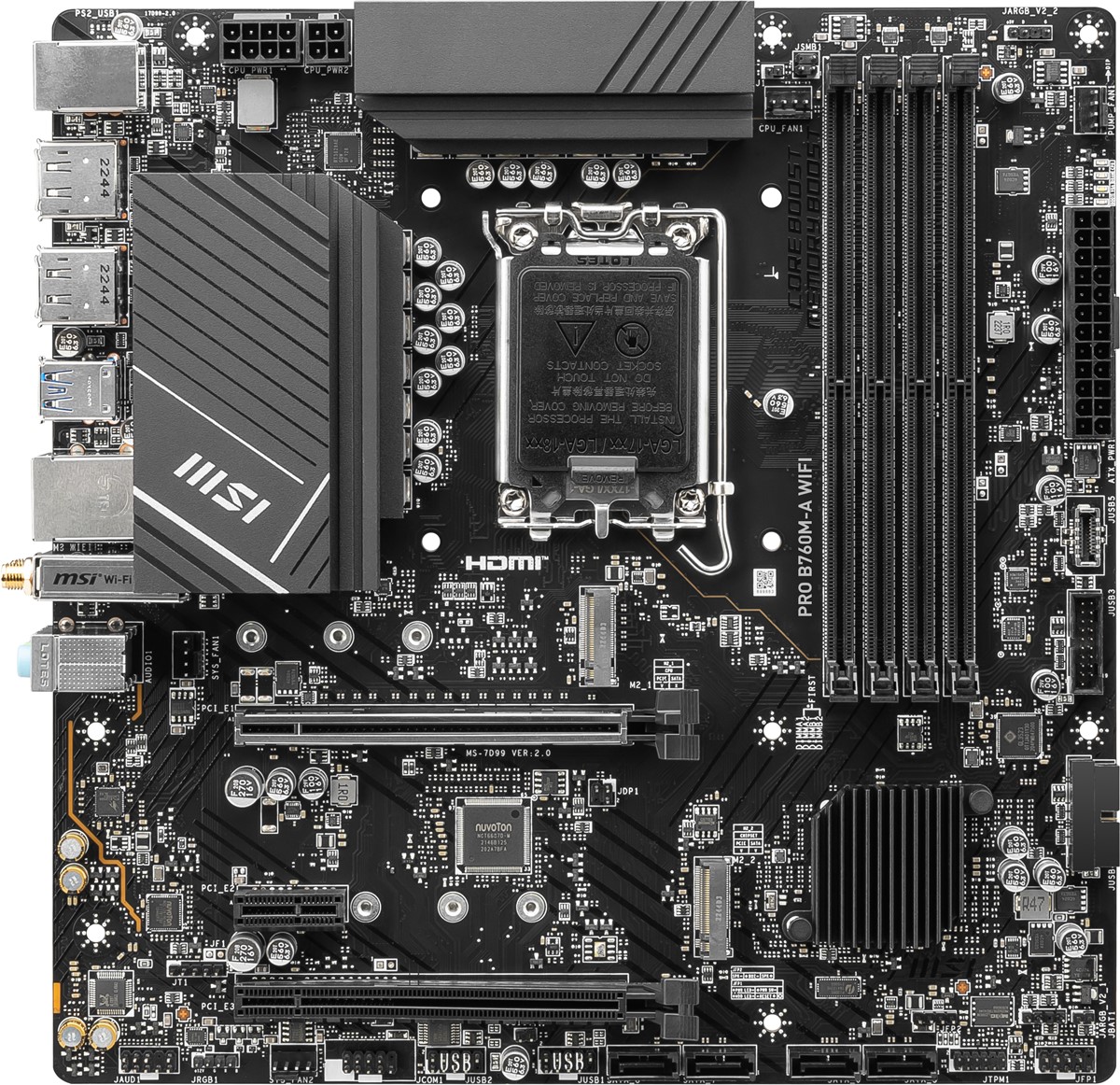 MSI PRO B760M-A WIFI SOKET 1700 DDR5 6800(OC) PCI-E M.2 USB3.2 HDMIDP 1X 2.5G LAN WI-FI 6E MATX