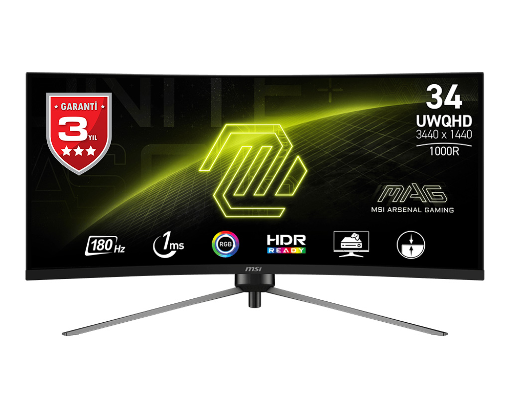 MSI 34 MAG 345CQR 3440x1440 (UWQHD) 21:9 CURVE 1000R VA 180HZ 1MS FREESYNC PREMIUM GAMING MONITOR