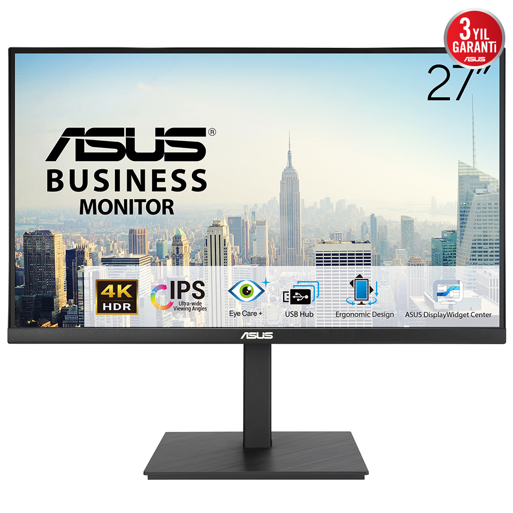 ASUS KURUMSAL VA27UQSB 27 IPS FREESYNC 3840x2160 5ms 60Hz 350cd DP HDMI USB Hoparlör VESA 3YIL EYECARE PLUS FLICKER-FREE ÇERÇEVESİZ DÜŞÜK MAVİ IŞIK PİVOT MONİTÖR