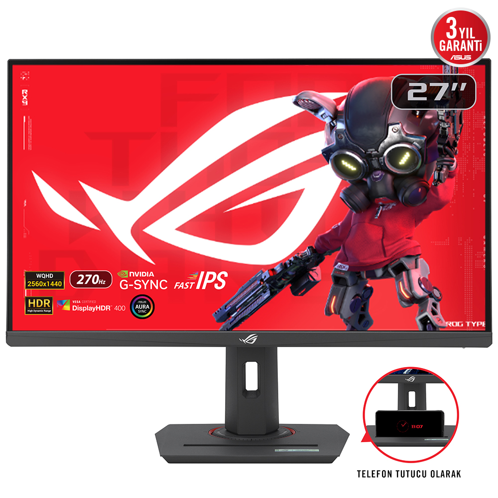 ASUS ROG STRIX  XG27ACMG 27 HDR GAMING FAST IPS FREESYNC PREMIUM G-SYNC UYUMLU 2560x1440 1ms 270Hz 400cd DP HDMI USB VESA 3YIL ELMB SYNC PIVOT MONİTÖR