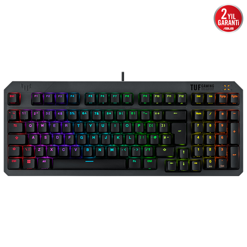 ASUS TUF GAMING K3 BLUE SWITCH/ABS/TR GEN II KOMPAKT 97 TUŞ DİZİLİMİ, OPTİK-MEKANİK RGB ANAHTARLAR, SES AZALTICI KÖPÜK, IP57 SU GEÇİRMEZLİK, ÇIKARILABİLİR ÜST PLAKA VE AURA SYNC TÜRKÇE
