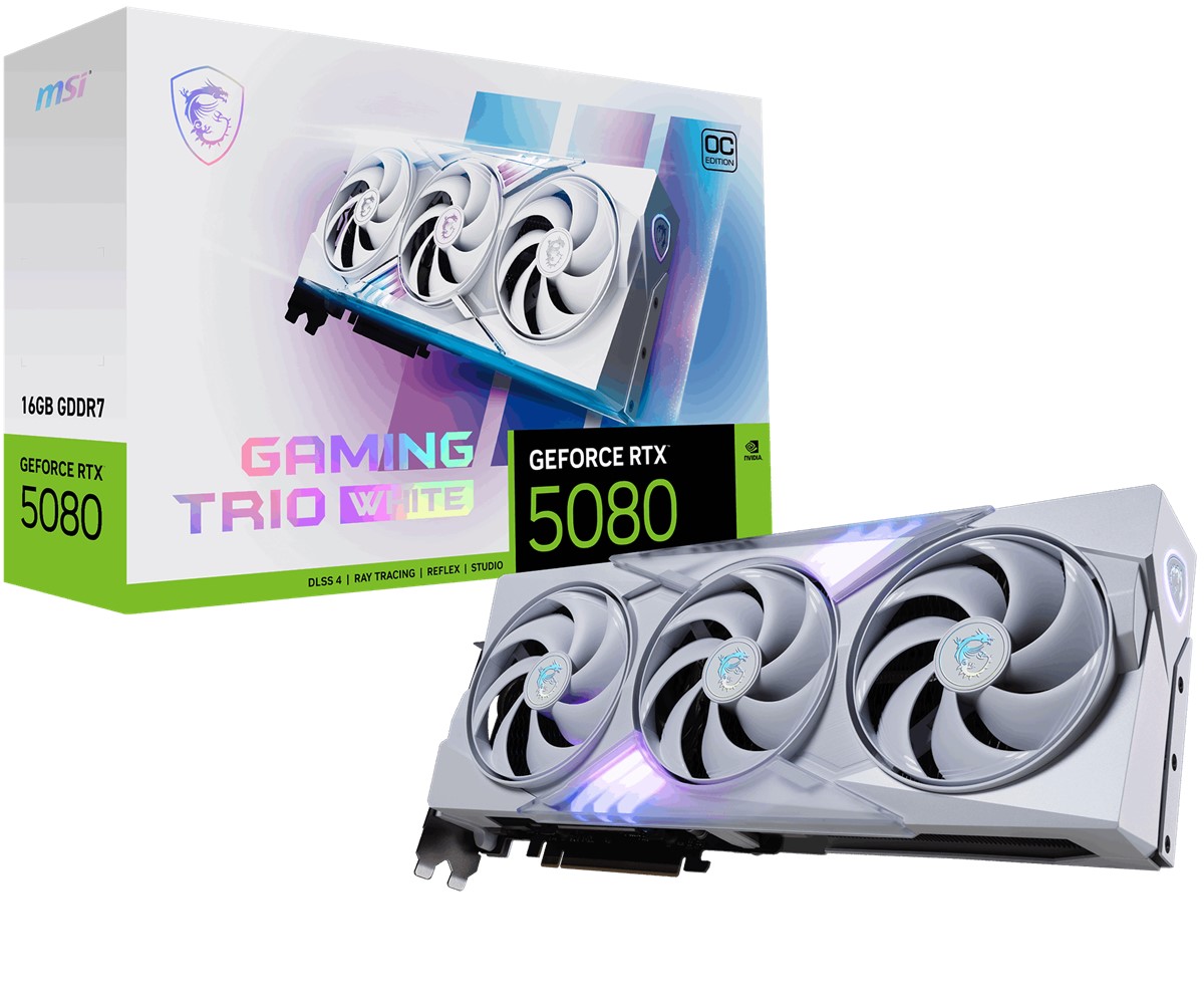 MSI VGA GEFORCE RTX 5080 16G GAMING TRIO OC WHITE RTX5080 16GB GDRR7 256 B DX12 PCIE 5.0 X16 (3XDP 1XHDMI)