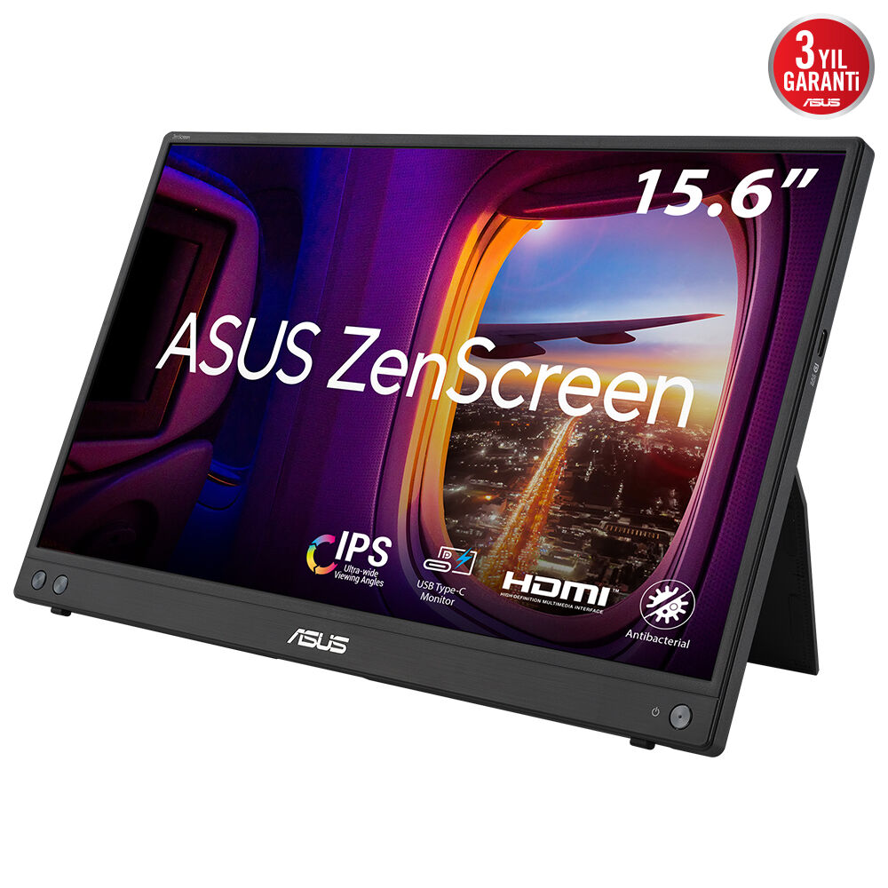 ASUS ZenScreen MB16AHV 15.6 IPS 1920x1080 5ms 60Hz 250cd USB-C YOK YOK 3YIL MAT EKRAN  USB-C to A ADAPTOR  DÜŞÜK MAVİ IŞIK  ANTIBAKTERİYAL KAPLAMA  TAŞINABİLİR USB MONİTÖR