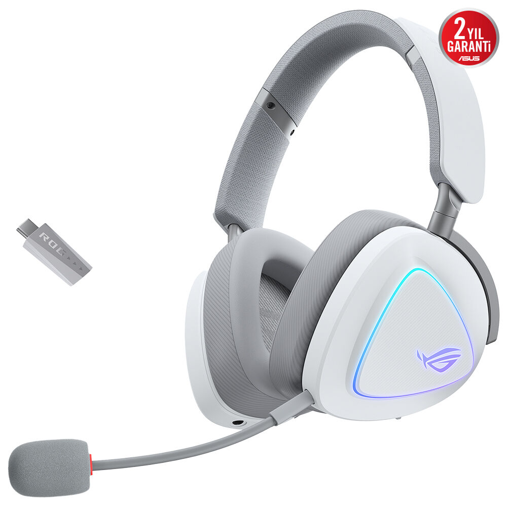 ASUS ROG DELTA II - BEYAZ KABLOSUZ OYUN KULAKLIĞI (50MM TİTANYUM SÜRÜCÜLER ROG SPEEDNOVA 10MM SÜPER GENİŞ BANT MİKROFON 153-SAAT PİL ÖMRÜ DUALFLOW SES BT  2.4GHZ 3.5MM  PC SWITCH PS4 PS5 XBOX