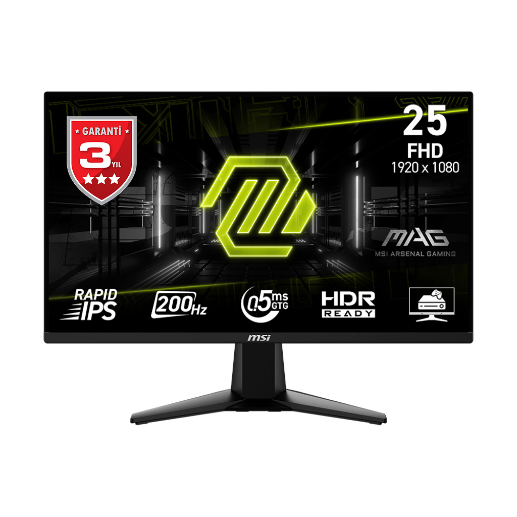 MSI 24.5 MAG 255F E20 1920x1080 (FHD) 16:9 FLAT RAPID IPS 200HZ 0.5MS (GTG) FREESYNC PREMIUM GAMING MONITOR