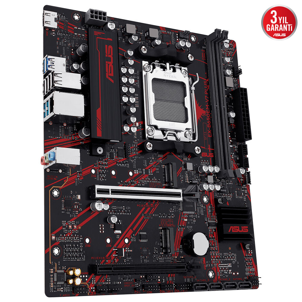 ASUS MB EX-B650EM-V7 PLUS AMD B650 AM5 DDR5 8400 HDMI 2X M2 USB3.2 2.5GBIT LAN MATX 128GB’A KADAR RAM DESTEĞI ASUS MB 5X PROTECTION III ASUS MB ICAFE LABS SERTIFIKALI