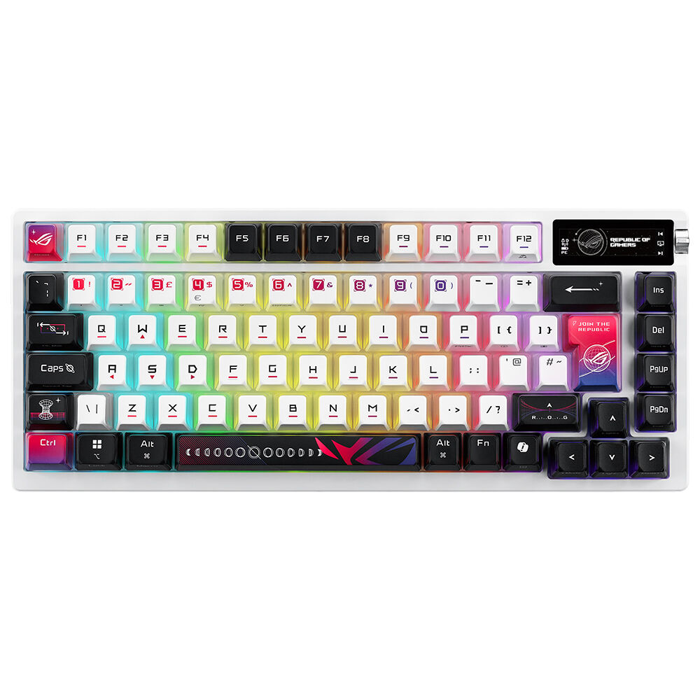 ASUS ROG AZOTH X %75 ÖZEL TÜRKÇE OYUNCU KLAVYESİ – DEĞİŞTİRİLEBİLİR ROG NX MEKANİK ANAHTARLAR, 3 MODLU BAĞLANTI (2.4 GHz SPEEDNOVA), OLED EKRAN, 3 YÖNLÜ KONTROL DÜĞMESİ, BİLEK DESTEĞİ, 3 EĞİM AÇISI, MAC UYUMLULUĞU