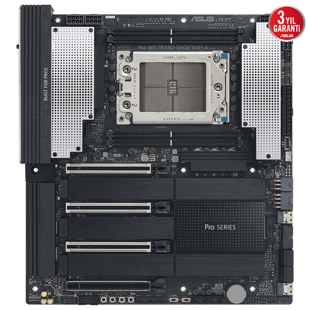 ASUS PRO WS TRX50-SAGE WIFI A AMD TRX50 STR5 DDR5 7600 3X M2 USB3.2 WIFI 7 + BT 10GBIT + 2.5GBIT LAN CEB 1TB’A KADAR RAM DESTEĞI 1X SLIMSAS PORTU ASUS CONTROL CENTER EXPRESS LISANSI!