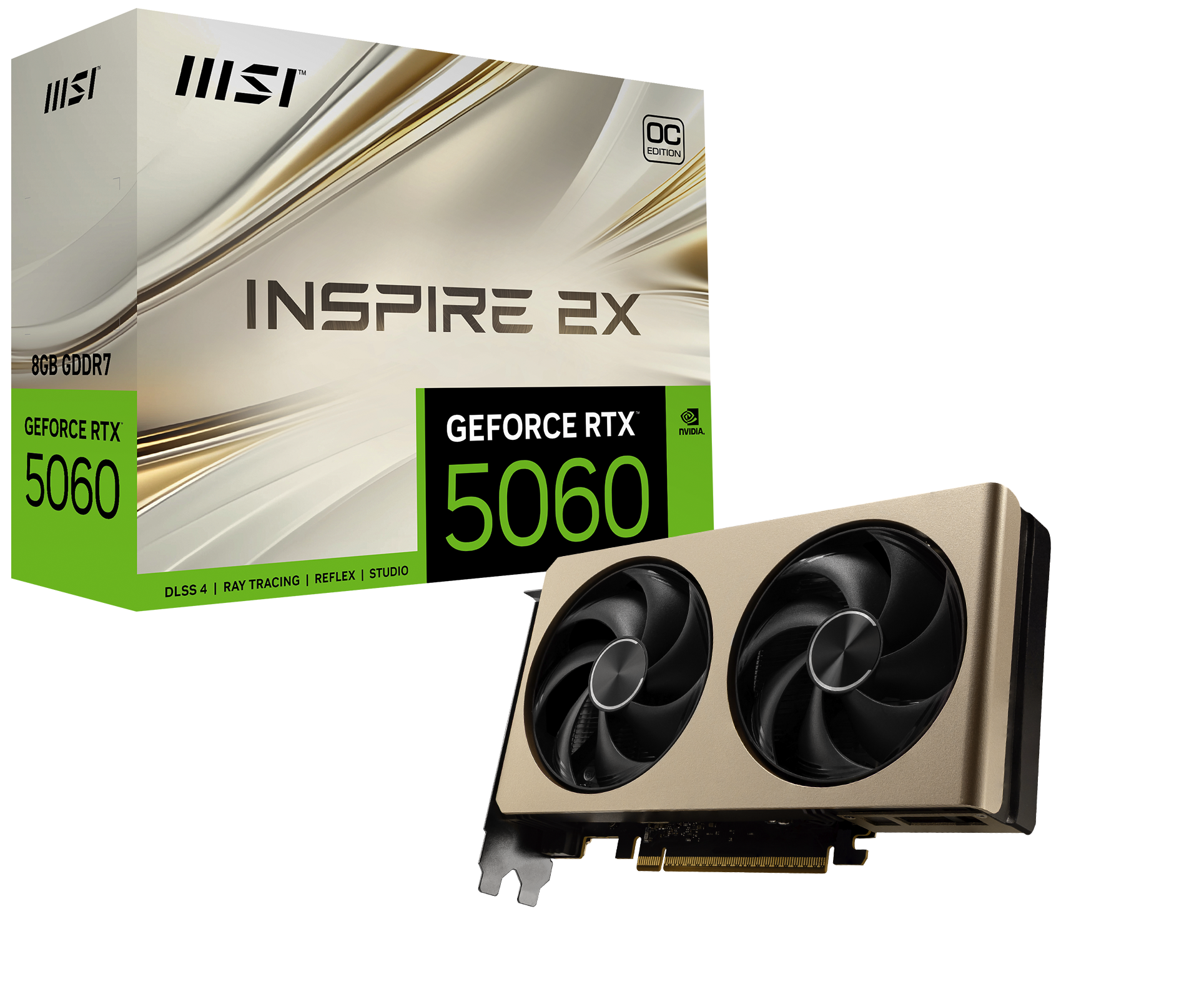 MSI VGA GEFORCE RTX 5060 8G INSPIRE 2X OC RTX5060 8GB GDDR7 128B DX12 PCIE 5.0 X16 (3XDP 1XHDMI)