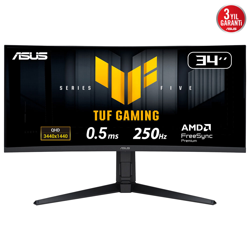 ASUS TUF GAMING VG34WQML5A 34 GAMING FAST VA KAVİSLİ FreeSync VE G-SYNC UYUMLU HDR  4K 3440x1440 0.5ms 250Hz 400cd DP HDMI USB Hoparlör VESA 3YIL ELMB HDR400  95% DCI-P3 YÜKSEKLİK AYARLI MONİTÖR
