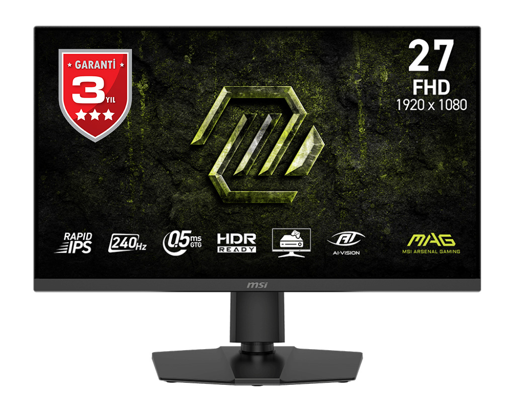 MSI 27 MAG 272PF X24 1920x1080 (FHD) 16:9 FLAT RAPID IPS 240Hz 0.5MS (GTG) ADAPTIVE-SYNC PIVOT SIYAH GAMING MONITOR