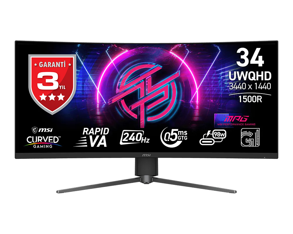 MSI 34 MPG 346CQRF X24 3440x1440 (UWQHD) 21:9 CURVE 1500R RAPID VA 240HZ 0.5MS (Min.) ADAPTIVE-SYNC GAMING MONITOR