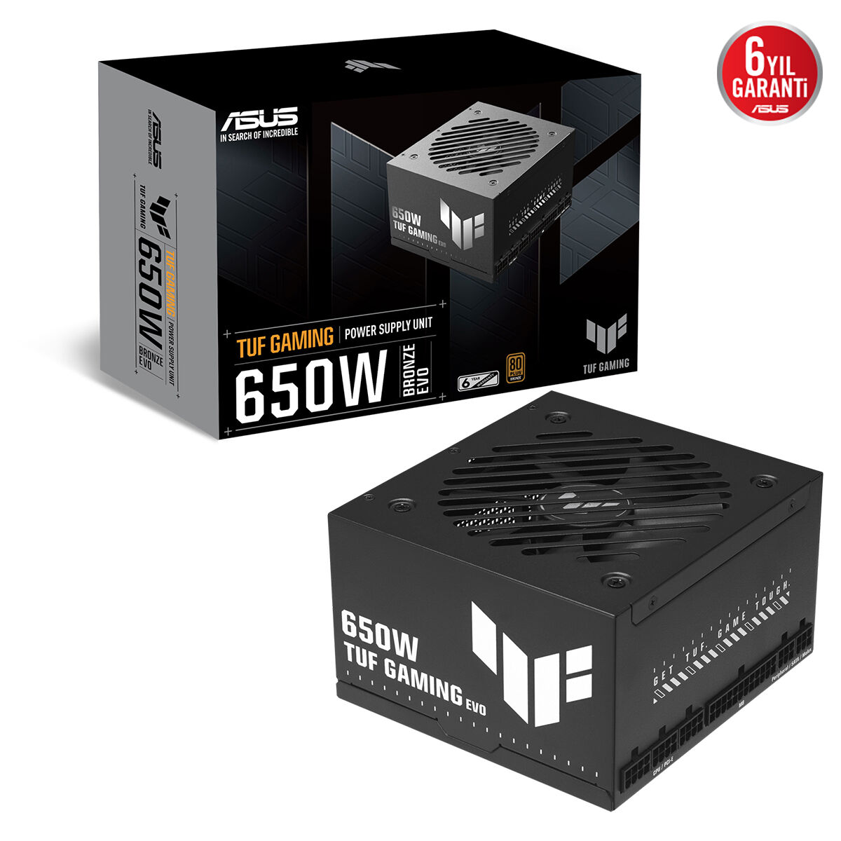 ASUS TUF GAMING 650B EVO BRONZE EVO PSU ATX 3.1 FULL MODÜLER 80 PLUS BRONZE ASKERİ SINIF SERTİFİKASYON ÇİFT BİLYALI FAN KORUMALI PCB 6 YIL GARANTİ