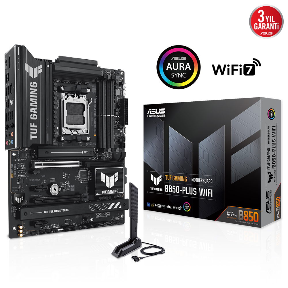 ASUS TUF GAMING B850-PRO WIFI7 W NEO AMD B850 AM5 DDR5 9000 DP HDMI 3x M2 USB3.2 GEN 2x2 WIFI 7 + BT AURA RGB 2.5GBIT LAN ATX 14+2+1 GÜÇ AŞAMALARI 1xGEN5 M.2 READY FOR ADVANCED AI PC