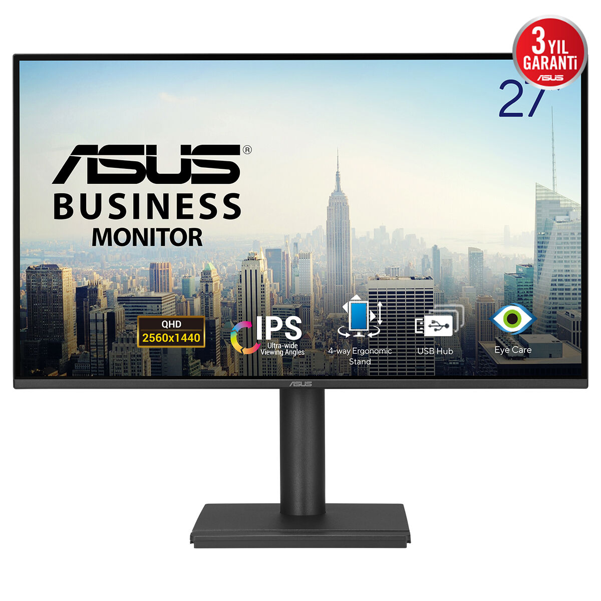 ASUS KURUMSAL BE27AQ 27 IPS 2560x1440 5ms 75Hz 350cd DP HDMI USB Hoparlör VESA 3YIL FLICKER-FREE ÇERÇEVESİZ DÜŞÜK MAVİ IŞIK PİVOT MONİTÖR