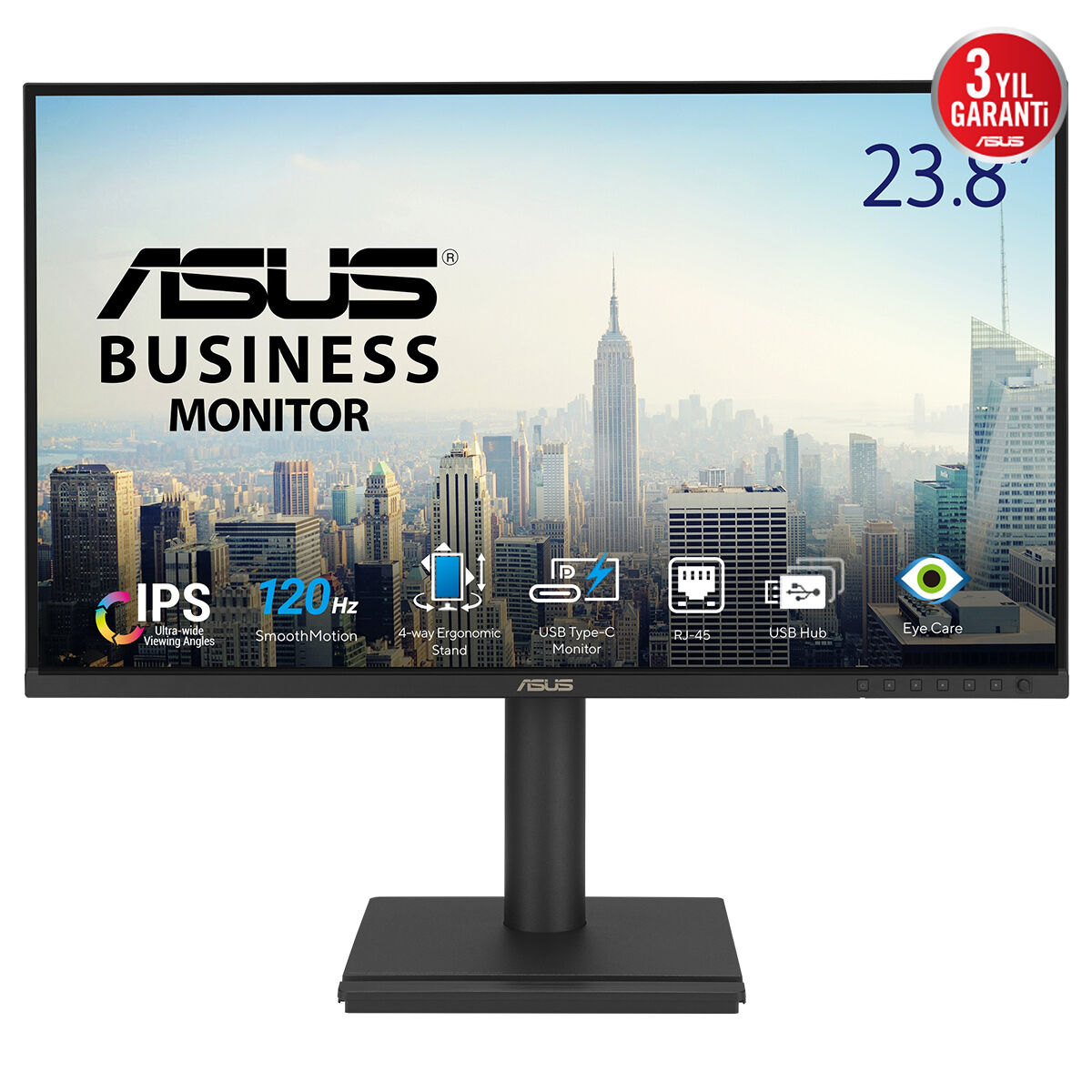 ASUS KURUMSAL BE249CGN 23.8 IPS 1920x1080 5ms 120Hz 350cd DP HDMI USB-C RJ45 Hoparlör VESA 3YIL DAISY CHAIN FLICKER-FREE ÇERÇEVESİZ DÜŞÜK MAVİ IŞIK PİVOT DOCKING MONİTÖR