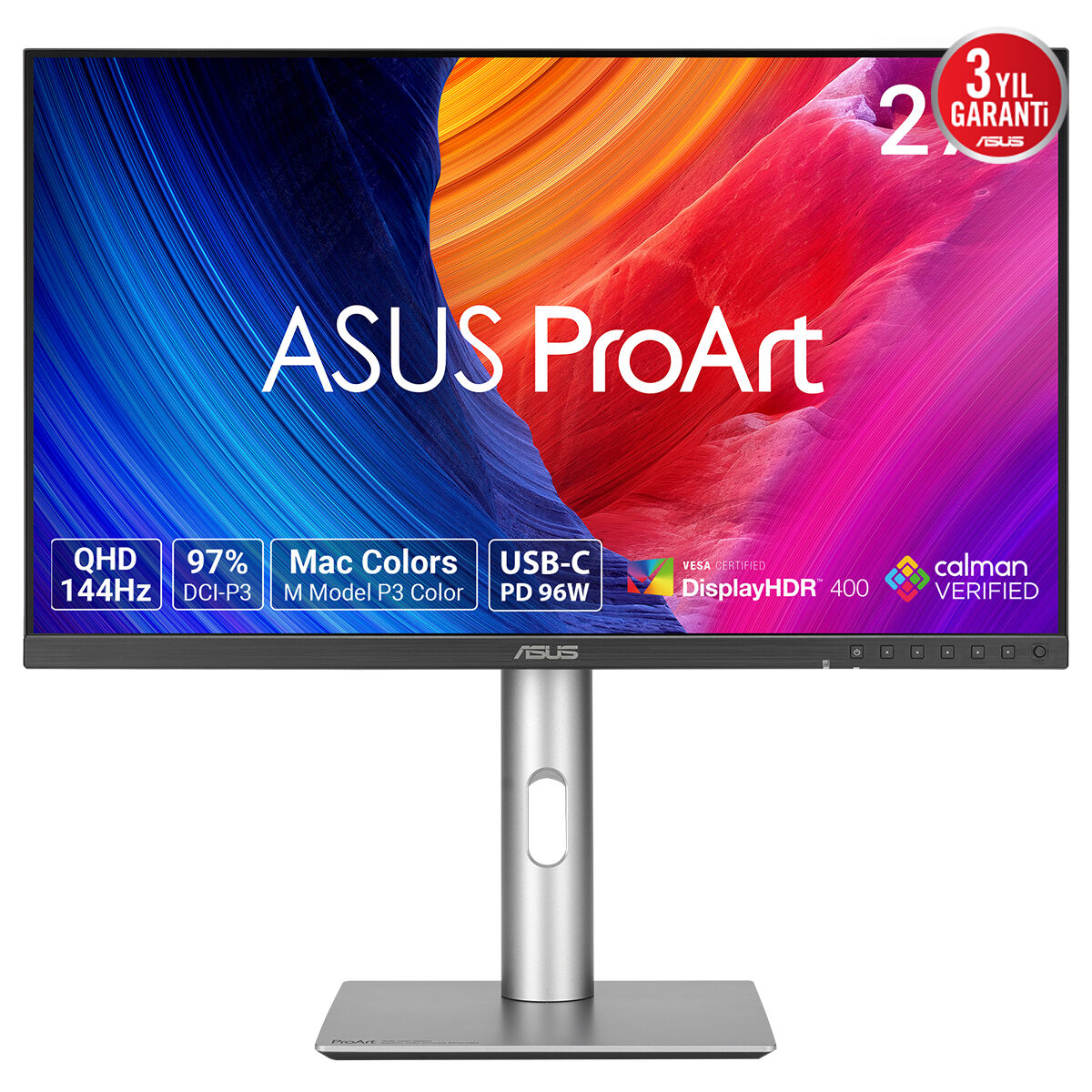 ASUS ProArt PA278CGRV 27 IPS 2560x1440 5ms 144Hz 350cd DP HDMI USB-C USB Hoparlör VESA 3YIL 97% DCI-P3  CALMAN SERTIFIKALI  PD 96W  PIVOT MONİTÖR