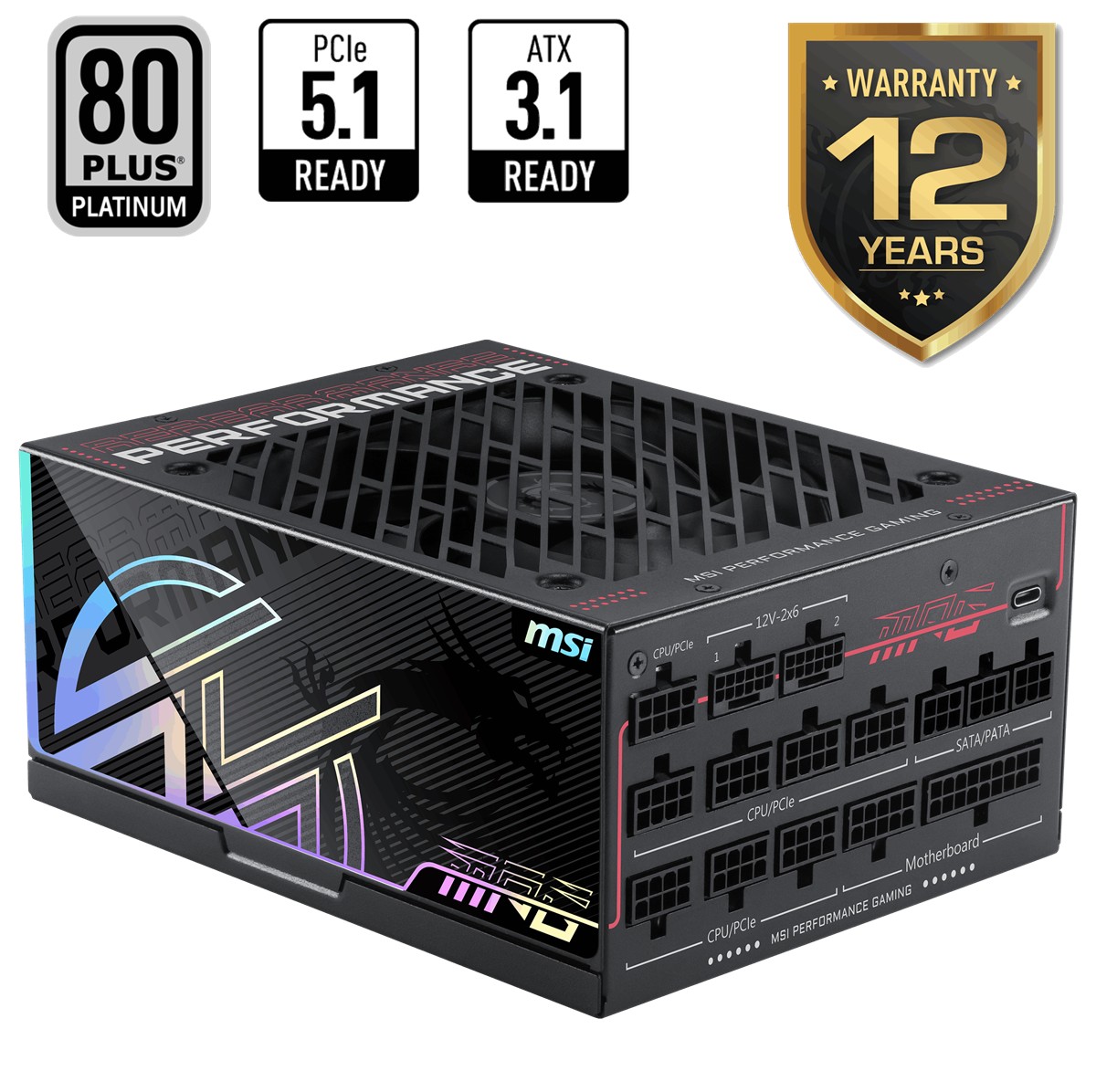 MSI PSU MPG AI1600TS PCIE5 1600W 80+ TITANIUM ATX 3.1 PCIe 5.1 2X 12V-2x6 POWER SUPPLY